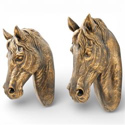 Pair of bronzed painted metal horse head wall mounts, 51cm 
