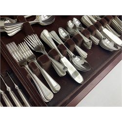 Canteen of Sheffield silver-plate cutlery, housed in mahogany table cabinet with hinged lift up lid, raised on cabriole legs, H49cm W74cm D46cm