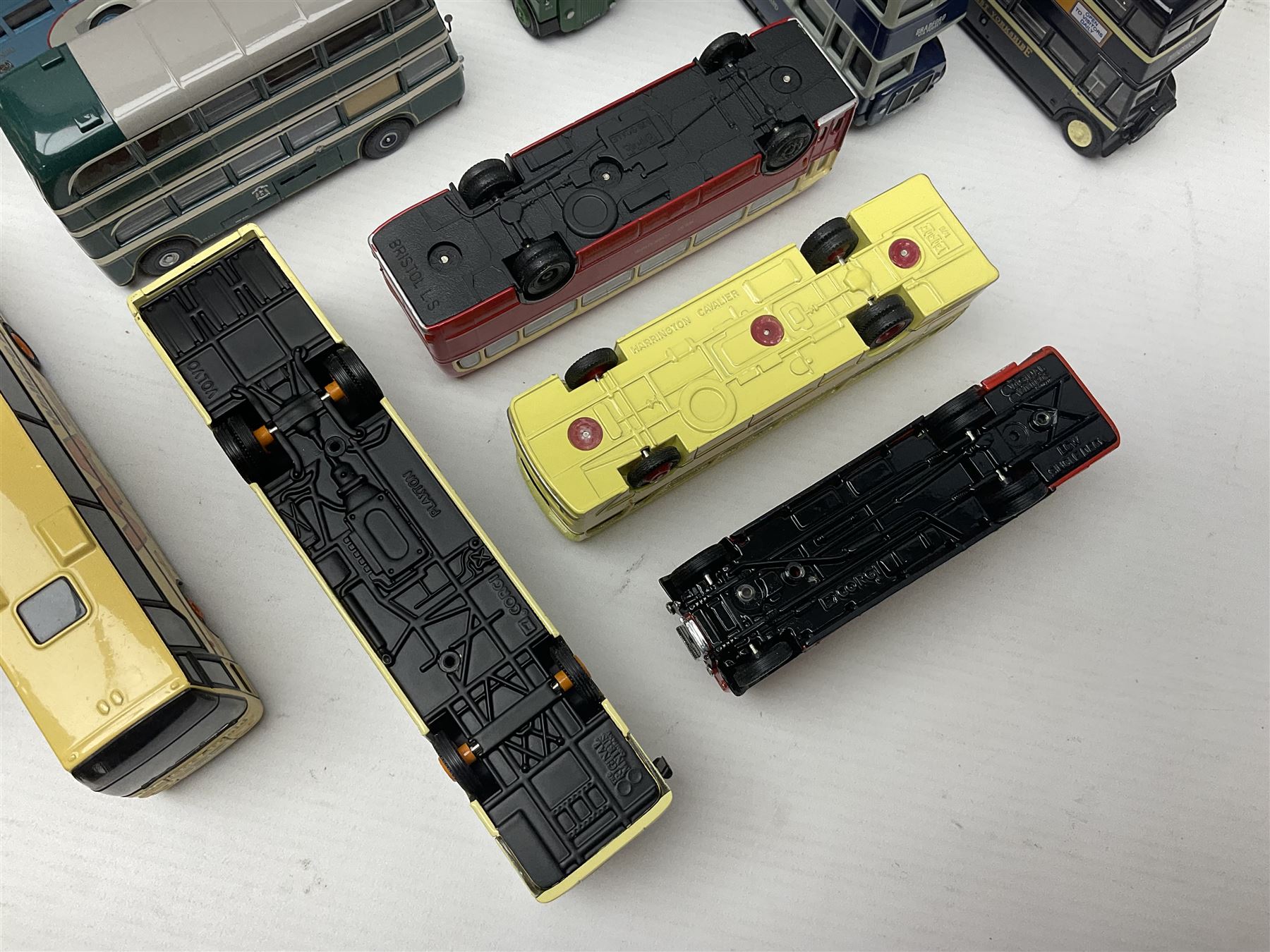 Thirty-one modern die-cast models of buses, coaches and trams by Corgi, EFE, Solido etc; predominantly unboxed but one in box