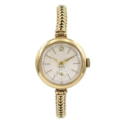 Richelieu 9ct gold ladies manual wind presentation wristwatch, silvered dial with subsidiary seconds dial, London 1954, boxed