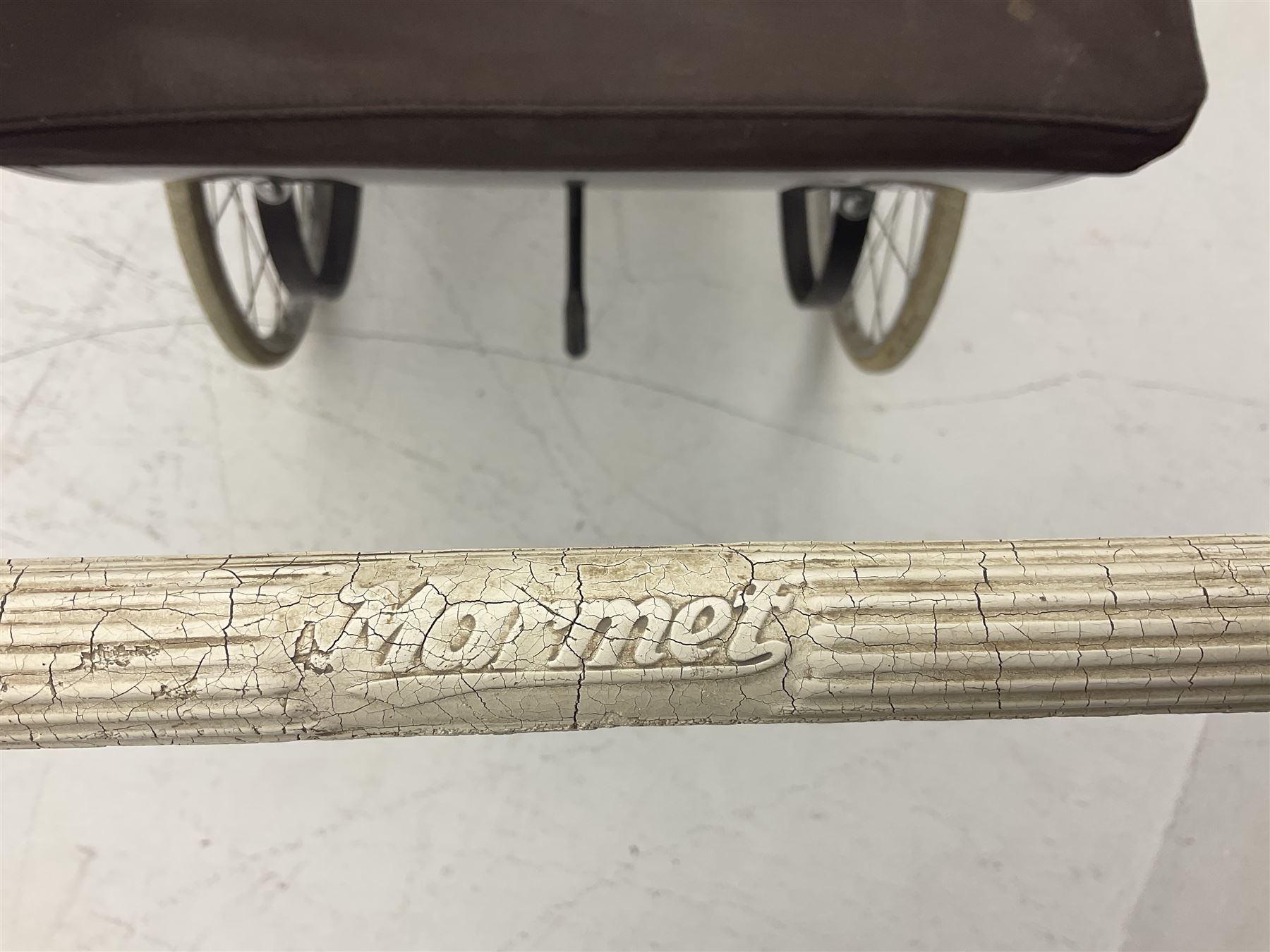 Marmet coach built 1964 pram, with detachable body, brown coachwork and hood, L118cm, H113cm