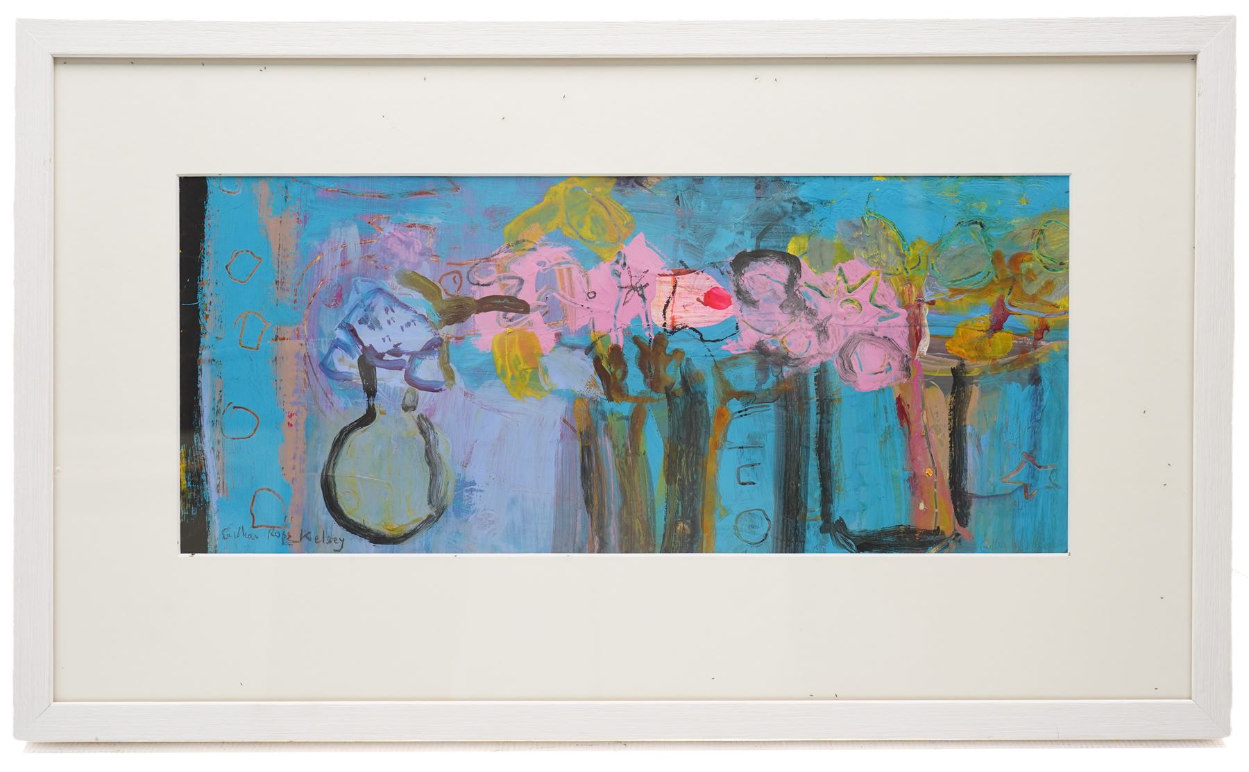 Gillian Ross Kelsey (British 1935-2025): 'Day Lilly' and 'Pinks', two mixed medias on paper signed and one titled in pencil, the other titled verso max 19cm x 44cm (2)