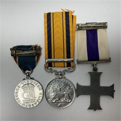 Imperial Service Medal awarded to James Roscow; four coronation medals for Edward VII, George VI and two Elizabeth II (both boxed); George V silver jubilee miniature; and two replica medals - Military Cross and Victoria South Africa 1877-8-9 (8)