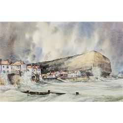 John Freeman (British 1942-): 'Runswick Bay' and 'Staithes', one watercolour signed titled and dated '96 and one limited edition coloured print signed and numbered 8/500 in pencil max 25cm x 38cm (2)