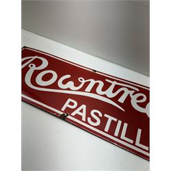 Rowntree's single sided enamel advertising sign, 'Rowntree's Pastilles' white lettering on a red ground, H30cm, L92cm
