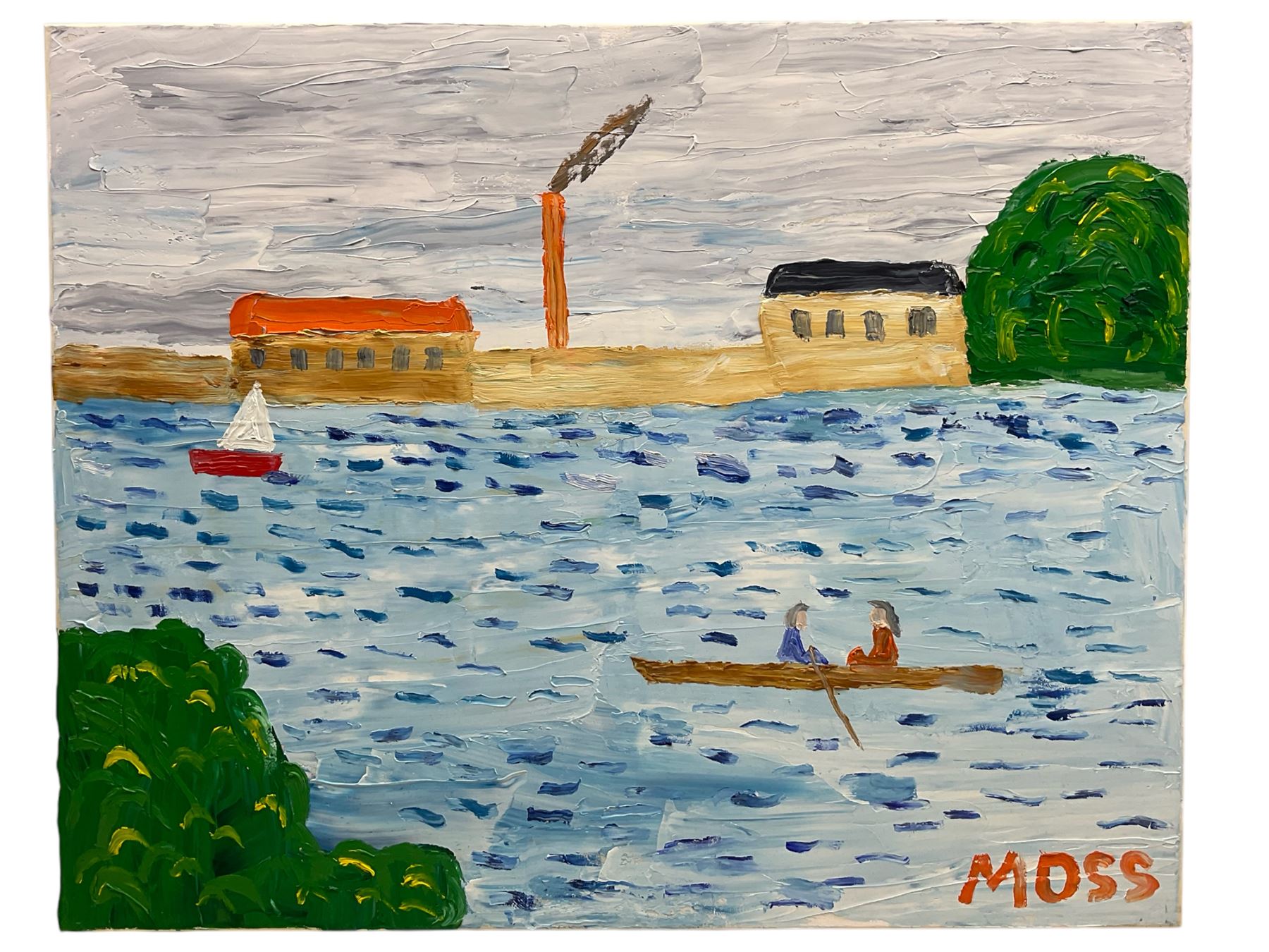 Stephen Moss (British 20th Century) after Renoir: Boaters on a Lake, acrylic on canvas signed 61cm x 76cm (unframed)