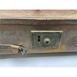 19th century leather suitcase, with brass plaque to cover engraved 'C R F Lutwidge Esq', the pink silk and white kid leather interior with pouch and edging impressed with gilt lettering reading 'By Appointment of Prince of Wales J W Allen 37 Strand Maker Prize Medal Awarded', H21cm, W73cm, Notes: Charles R. Fletcher Lutwidge, was mayor of Tunbridge Wells between 1895-1898, and again between 1901-1902