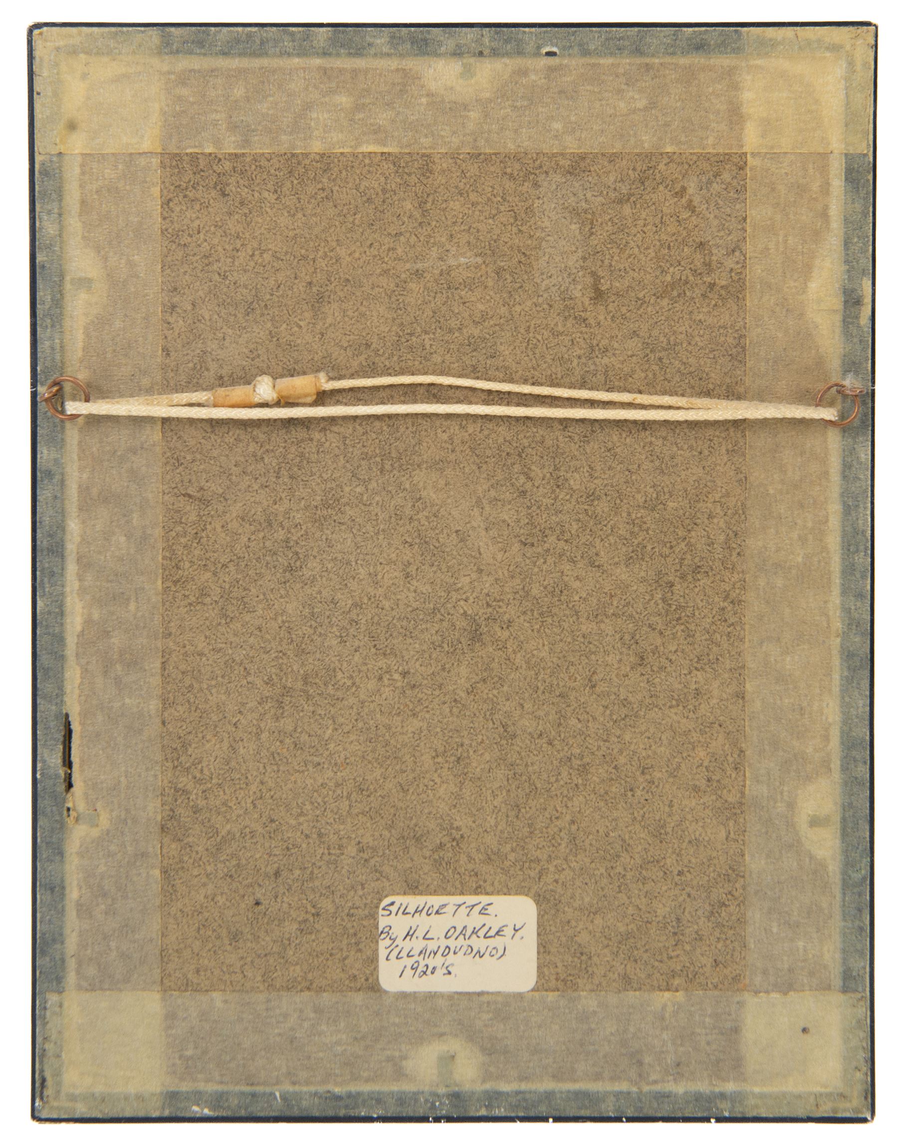 Capt. Harry Lawrence Oakley (British 1882-1960): Mother Father and Two Children, set of four family watercolour silhouettes highlighted in gold pen and pencil signed 11cm x 6cm (4)
Notes: Oakley born in Poppleton York, the son of a chemist who opened shops on Coney Street and Fulford Road. He showed talent for drawing and silhouette cutting from an early age and went on to study art at York School of Science and Art, Leeds School of Art and then the Royal College of Art in London where he was awarded the ARCA diploma in 1908.
He designed the 'Think' poster in collaboration with the North Eastern Railway company in York which then became an official war poster and was used throughout Britain, Australia and Canada. Oakley’s figure of the advancing soldier became an iconic image and was adapted and used in many forms. This success led to further commissions, including the “Remember” poster which was used to recruit men for the Royal Navy.
Oakley served in the Green Howards during the the First War. Each year, between 1920 and 1958, holidaymakers walking along the pier at Llandudno North Wales, could have stopped at a booth to have their silhouette portrait painted or cut by Mr H. L. Oakley, otherwise known as the 'Man with the Magic Scissors'.  