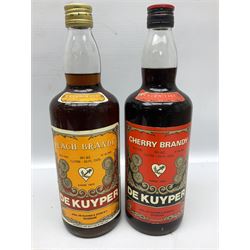 Drambuie Liqueur 75cl 40% vol, together with Dekuyper cherry brandy 1 litre 24% G.L, Dekuyper Peach Brandy 1 litre 24% G.L and six miniature singapore slings 17.5% vol 50ml