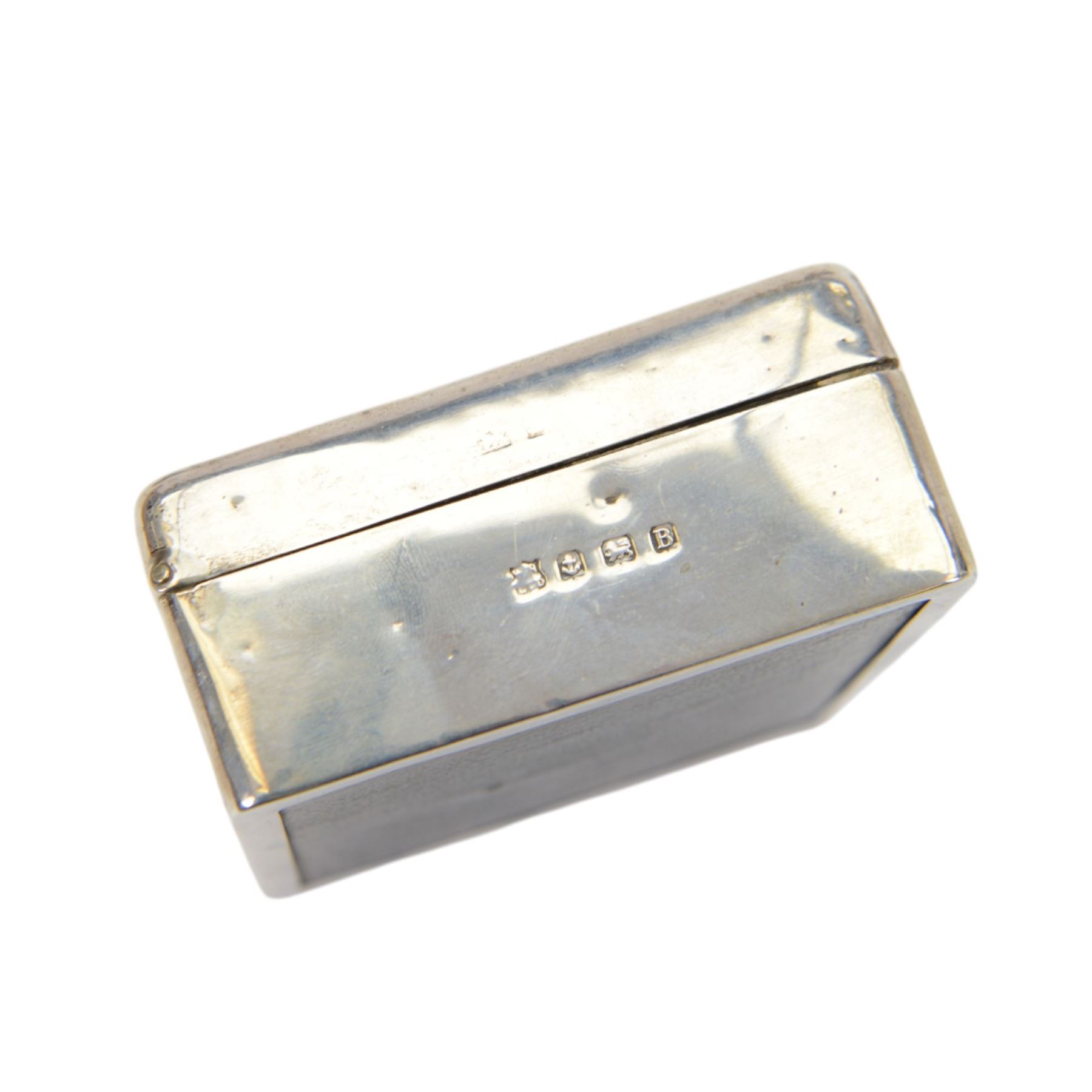 Group of silver, comprising Edwardian cigarette case, of rectangular form with embossed cartouche and band decoration, hallmarked John Round & Son Ltd, Sheffield 1909, 1920s silver mounted cigarette box, with personal engraving to hinged cover and softwood interior, hallmarked Birmingham 1926, and a Victorian matchbox cover with embossed decoration, hallmarked William Comyns, London 1898, thimble and a toothpick, both hallmarked, cigarette box H3.5cm