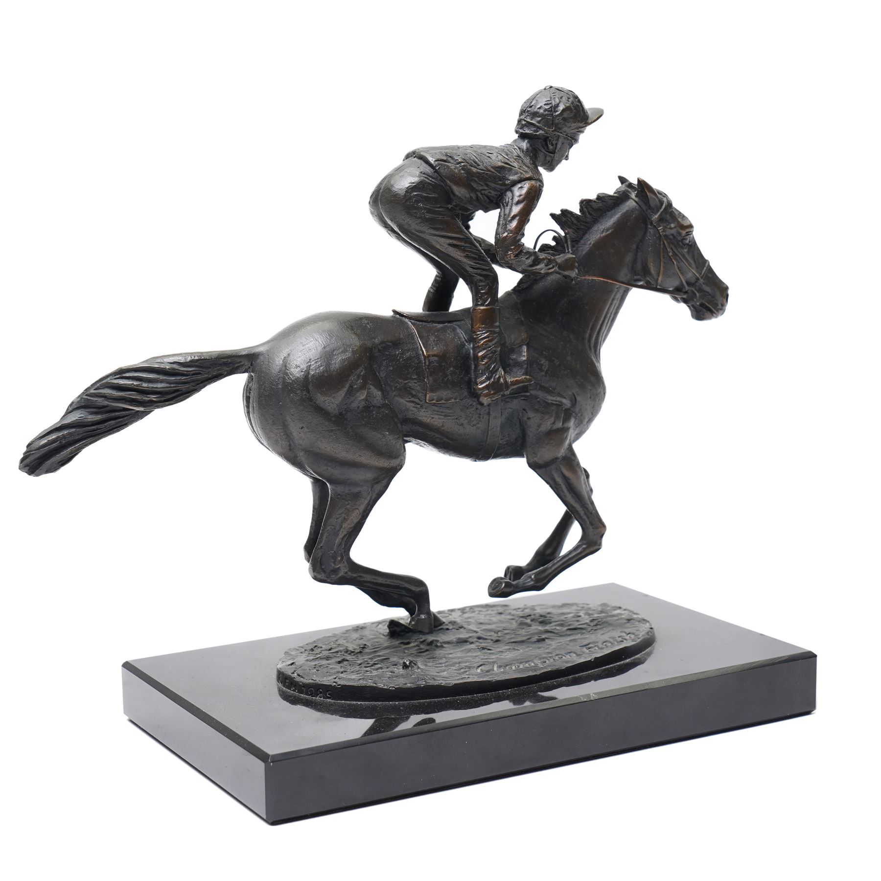 David Cornell (British 1935-): 'Champion Finish', cast bronze equestrian figure of Lester Piggott riding Nijinsky, dated 1985, H19cm