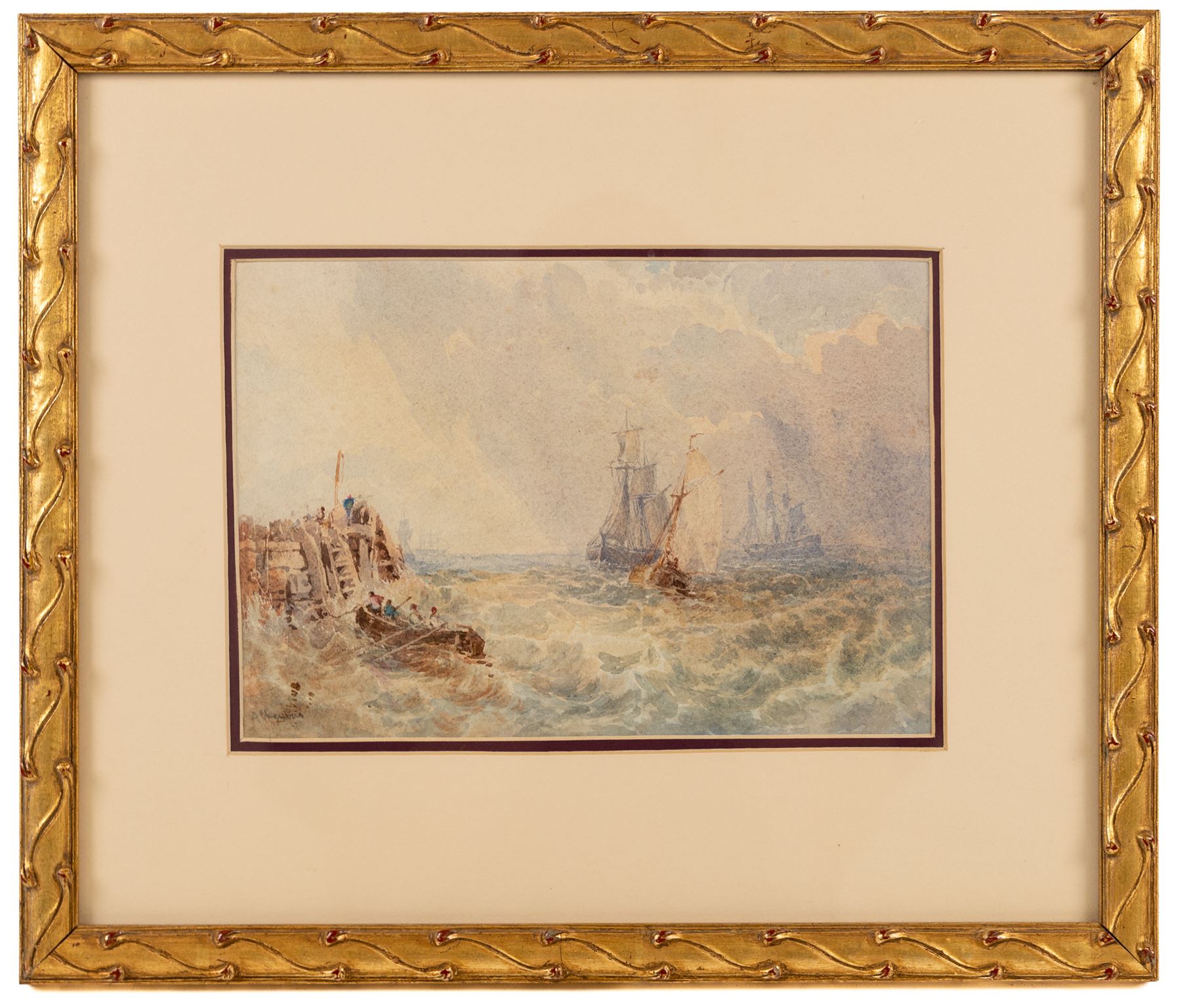 George Chambers Snr (British 1803-1840): Sailboats Bracing Rough Seas, watercolour signed 16cm x 23.5cm