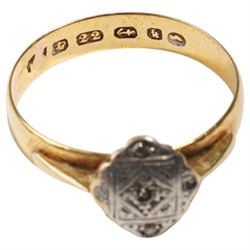 22ct gold wedding band, Birmingham 1894, with later platinum and yellow gold single stone diamond set head and shoulders 