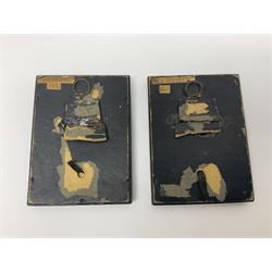 Seven 1930's butterfly wing pictures, mainly of ladies in period dress, one signed Dorothy Buckley, largest H18cm