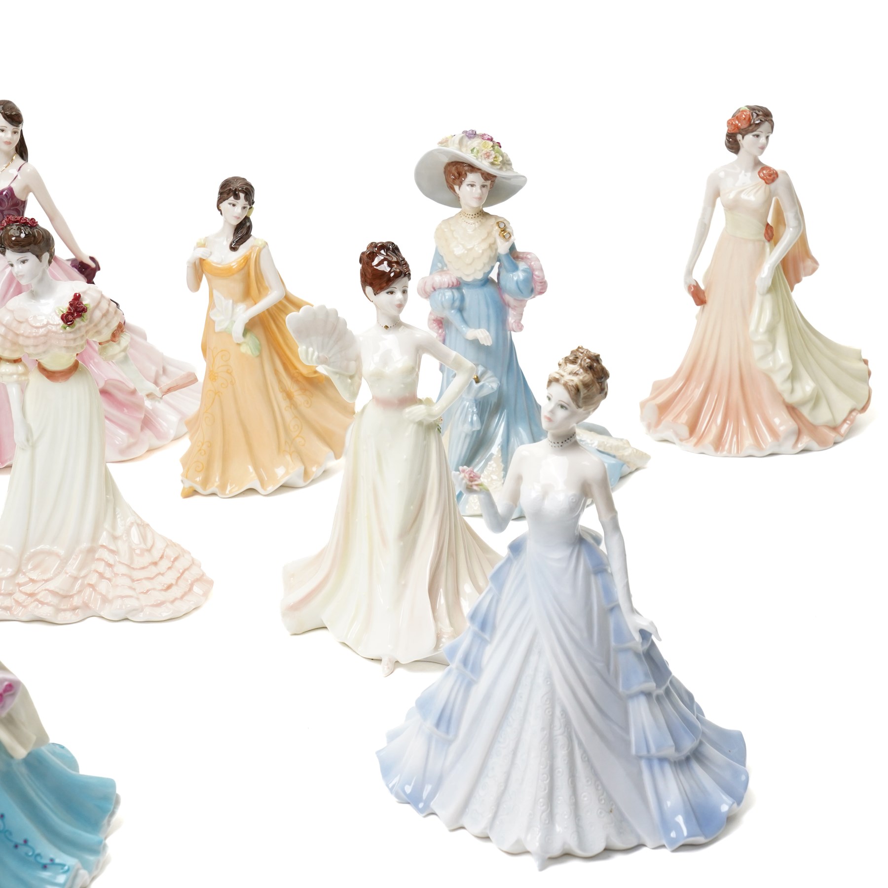 Twelve Coalport figures, comprising My Love, Happy Birthday 2006, Victoria, Coming of Age, Lady Sara, Red Rose of Lancashire, Thank You, Birthday Celebration, Evening Romance, With Love, Artisans Choice and Happiness, all boxed, one from an edition of 750 (12)