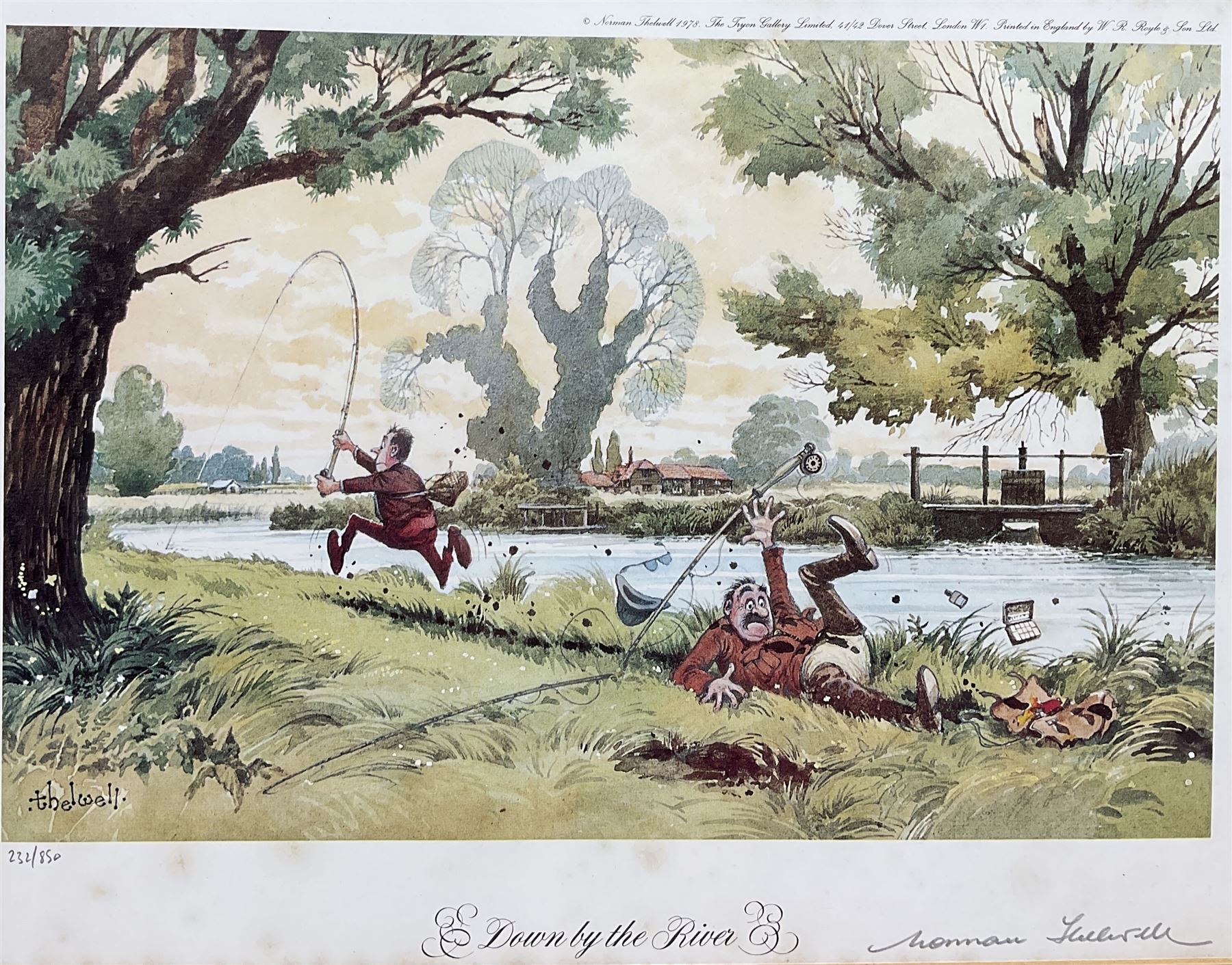 Norman Thelwell (British 1923-2004): 'The Salmon Leap' and 'Down by the River', pair limited edition colour prints signed in pencil and numbered 298/850 and 232/850, respectively pub. 1978, 20cm x 30cm (2)