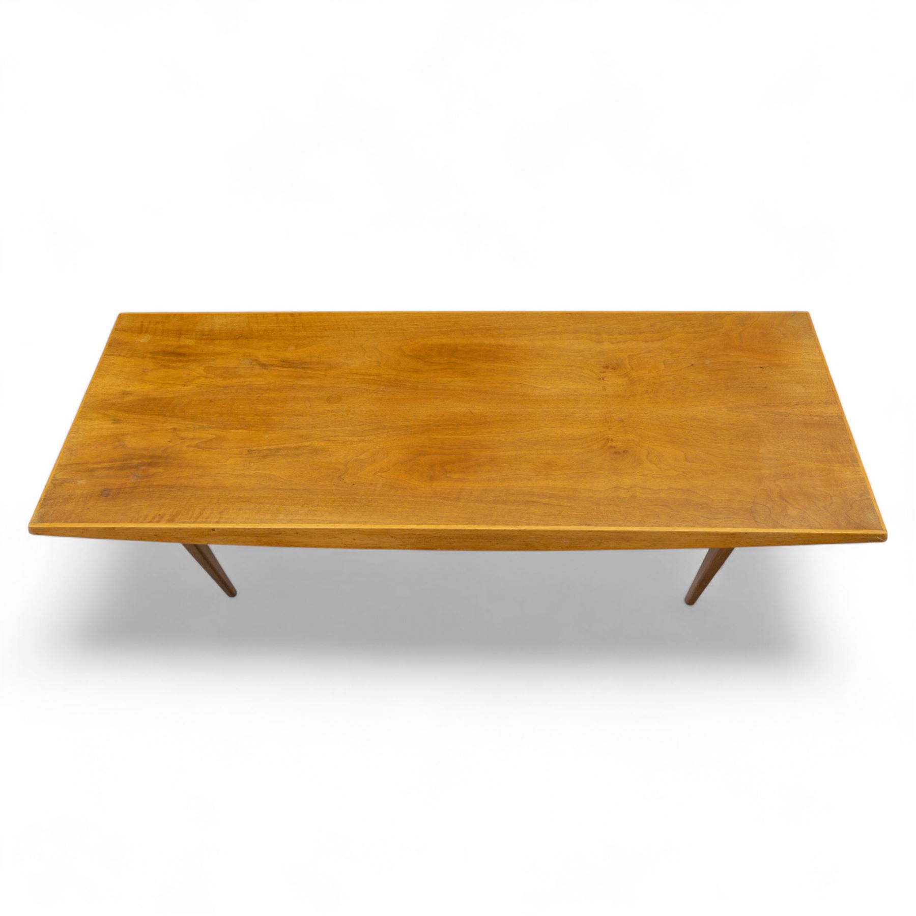 Gordon Russell - mid 20th century mahogany and teak coffee table, chamfered sides and tapered legs