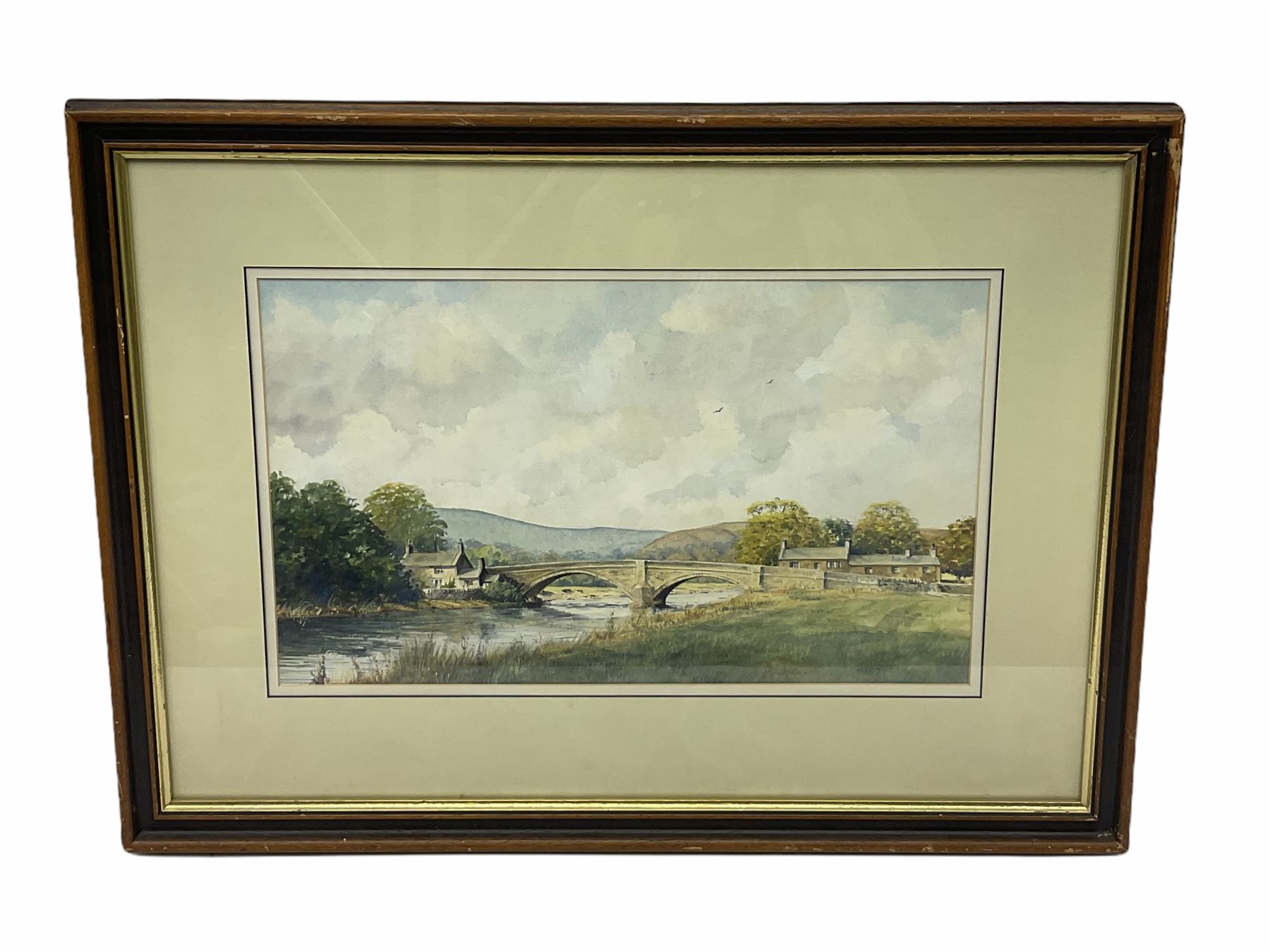 Les Packham (British 20th Century): Rural Landscape with River and Bridge, watercolour, inscribed verso 30cm x 51cm