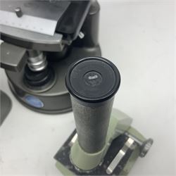 Four microscopes, comprising C Baker London Vickers, Back Diamax no 40956, Opax ABF no 232733 and one other 