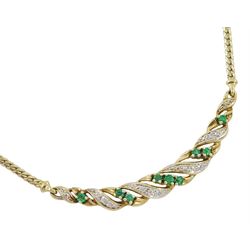9ct gold emerald and diamond necklace, Sheffield import marks 1987