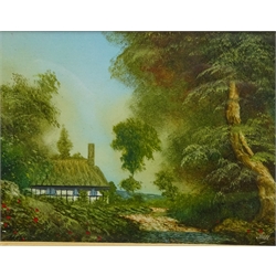  'Cockersand Lighthouse', watercolour signed and dated 1919 by G. S. Harrison, Figure Walking Down a Country Path, watercolour, Rural Cottage Scenes, four oils on board, Harbour and Rural Scene, two oils by the same hand and two prints max 27cm x 38cm (10)   