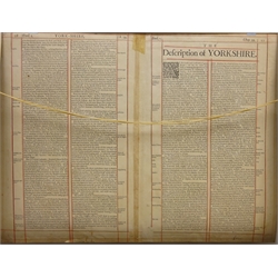  'York Shire', 17th century map by John Speed (British 1552-1629) pub. Thomas Bassett & Richard Chiswell, London 1676 42cm x 55cm  