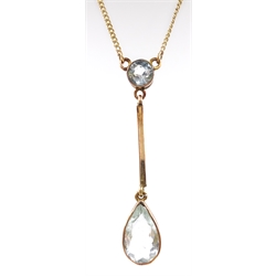  Early 20th century aquamarine gold pendant necklace stamped 9ct  
