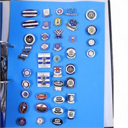 Rugby league enamel badge collection, from Barrow Raiders, Batley, Blackpool Panthers, Bradford Northern, Bradford Bulls, Bramley, Castleford, Catalan Dragons, Celtic Crusaders, Dewsbury Rams, Doncaster, Featherstone Rovers and Halifax, housed in two folders, (approximately 280)