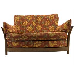 Ercol Renaissance elm two seat sofa, loose cushions in terracotta fabric