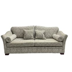 Finline - 'Othello' large three seat sofa, upholstered in light grey silver fabric with foliate pattern