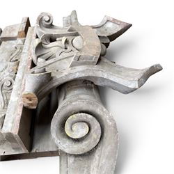 Two 19th century painted pine architectural pediments, one mostly compete with cappings