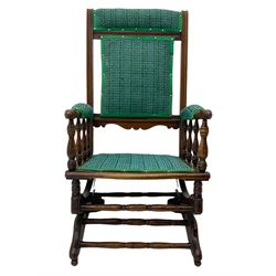 Late 19th century beech framed American style rocking chair