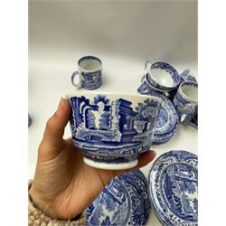 Spode Italian pattern tea service, comprising teapot, milk jug, open sucrier, six cups and saucers, two coffee cans and saucers, six dessert plates, four mugs and a sandwich plate (30) 