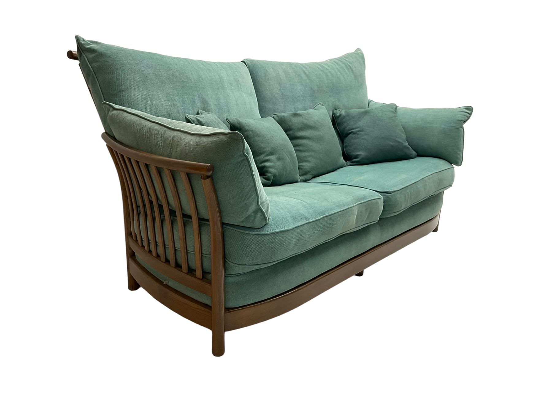Ercol - 'Renaissance' large two seat sofa, loose cushions upholstered in teal fabric 