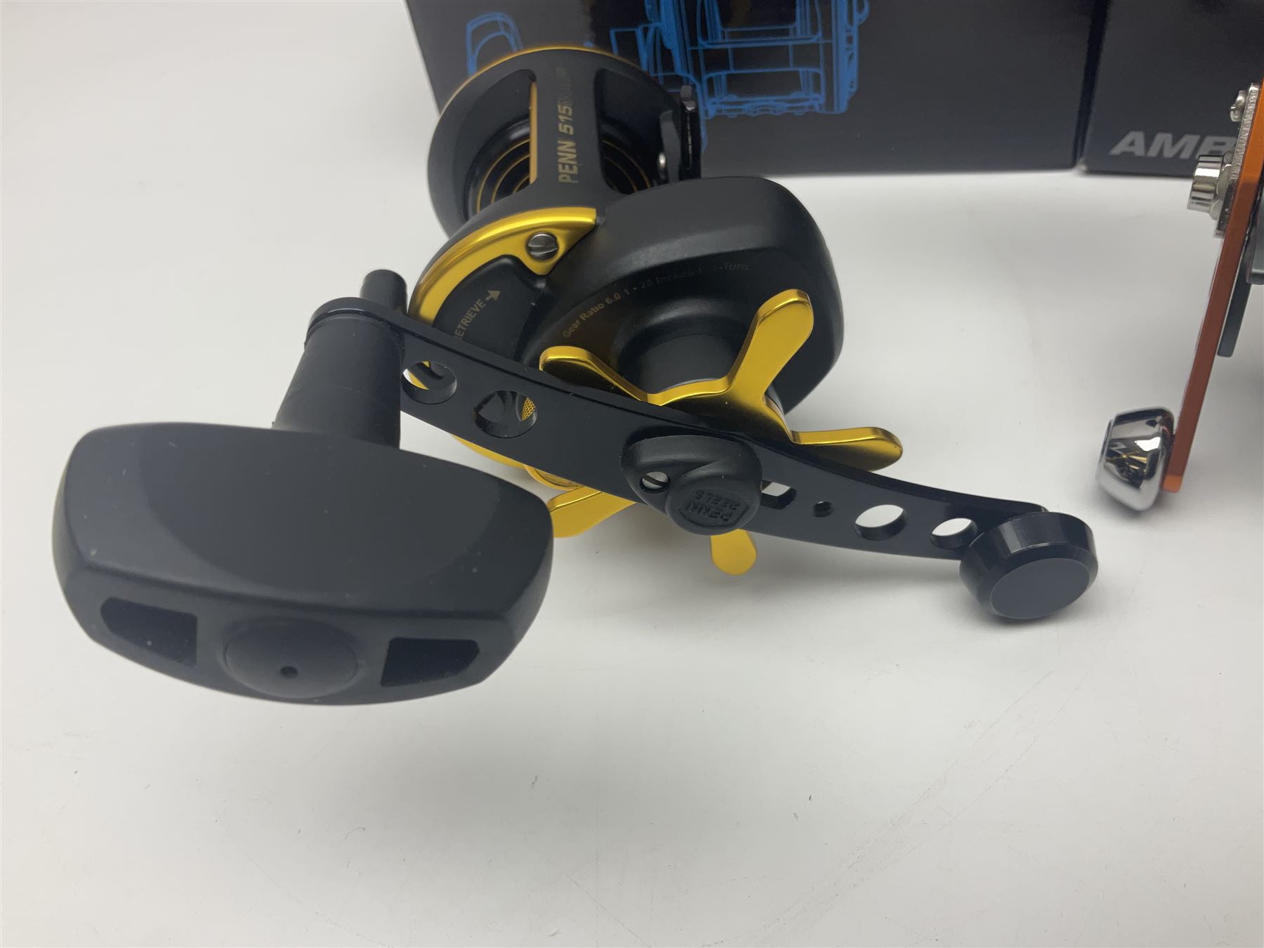 Three multiplier spool sea fishing reels, to include Swedish Abu Ambassaduer 700c Black, with spare spool, Swedish Abu Garcia Ambassadeur 6500 C3 CT MAG and Penn 515 MAG2, all boxed