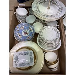 Various ceramics, mostly tea and dinner wares, to include Royal Albert Brigadon pattern, Paragon Bridal Rose pattern, Royal Albert Silver Maple pattern, Booths Mosaic pattern, Lord Nelson pottery examples, etc., in two boxes