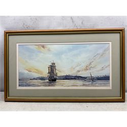 John Freeman (British 1942-): Snow on the Moors, watercolour and ink signed and dated '00, 10cm x 15cm; together with 'Endeavour at Dawn' off Whitby, limited edition print signed and numbered 65/250 in pencil 23cm x 49cm (2)