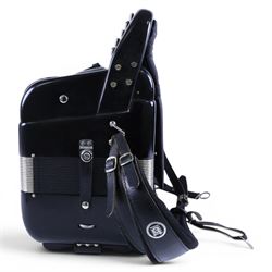 Borsini Professional 5-Row Chromatic button accordion, with 92 white pearlescent chromatic buttons and 136 bass buttons, possibly a custom model, in black high gloss case, with carry strap and original hard carrycase