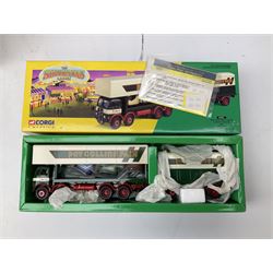 Corgi Showman's Range - thirteen die-cast models comprising 06601, 09901, 12601, 15901, 16101, 16501, 16502, 21701, 24401, 24801, 27602, 27801 and 31012 (Boxing Set); together with Corgi Classics No.31702 ERF Box Van, Showman's Caravan and VW Van; all boxed (14)