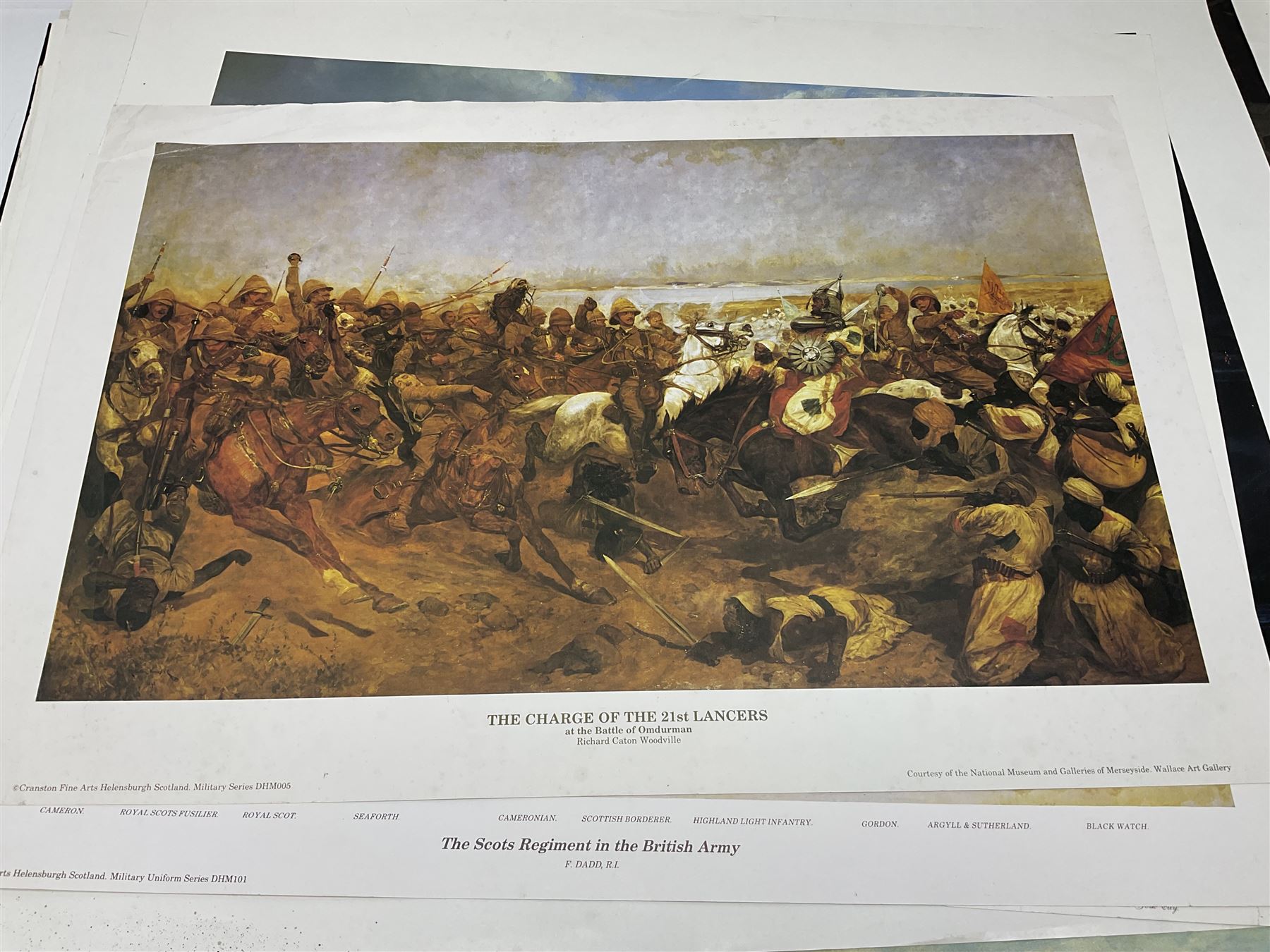 Large poster entitled 'Crests and Badges of the British Army in Daily Use 56 x 86cm; together with twenty-five colour prints of military interest including Crimean War, Boer War, WW2 etc; various sizes; all unframed