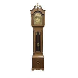 Mid-20th century-Small 8-day mahogany longcase clock, with a swan neck pediment and brass ...