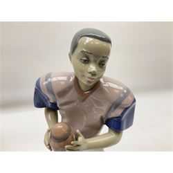 Lladro Sports Player set, comprising Basketball Star no 6136, Baseball Star no 6137 and Football Star 6135, all with original boxes, largest example H23cm