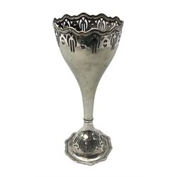 WMF silver plated vase with pierced decoration, stamped marks to base, H18cm