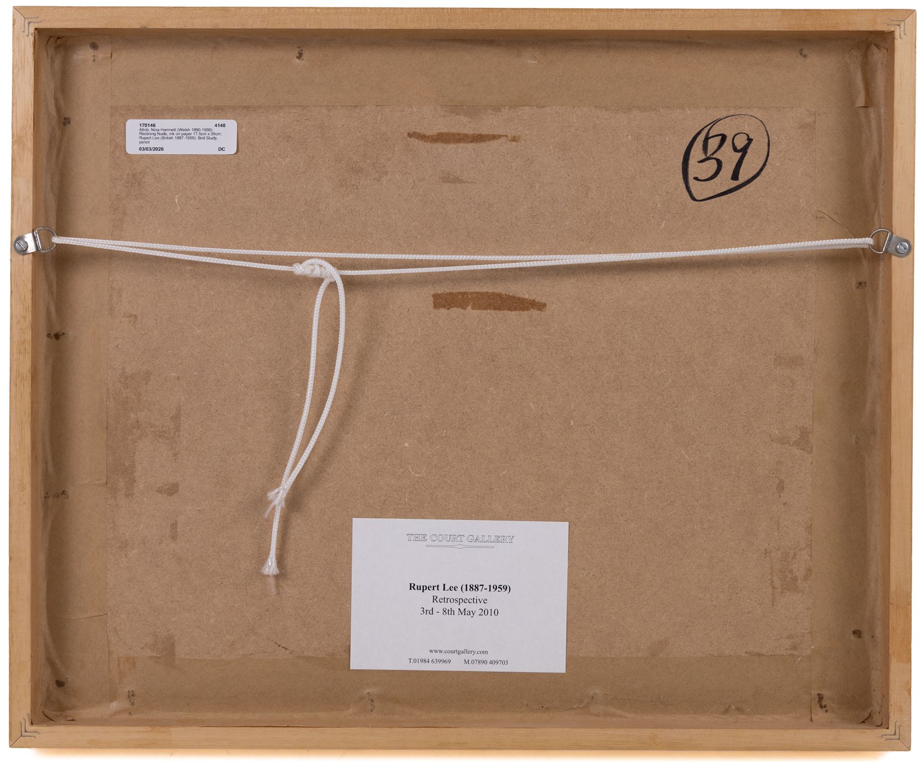 Attrib. Nina Hamnett (Welsh 1890-1956): Reclining Nude, ink on paper 17.5cm x 39cm; Rupert Lee (British 1887-1959): Bird Study, pencil on paper signed, unglazed. The Court Gallery label verso 12cm x 20cm (2)