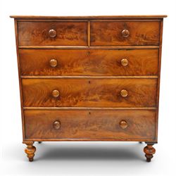 Mid-Victorian figured mahogany chest of drawers, circa 1860, rectangular moulded top over ...