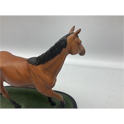 Beswick 'Mill Reef' horse figure, on a wooden plinth together with Beswick Ware horse figure 'Red Rum' on wood plinth, both with printed mark beneath