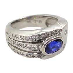 18ct white gold oval sapphire and diamond ring, stamped 750, sapphire approx 0.75 carat, total diamond weight approx 0.20 carat