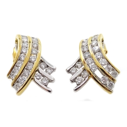  Pair of yellow and white gold diamond crossover earrings, stamped 750  