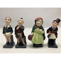 Sixteen Royal Doulton Charles Dickens figures, to include Oliver Twist, Fat Boy, Fagan, Stiggins etc, all with printed marks beneath