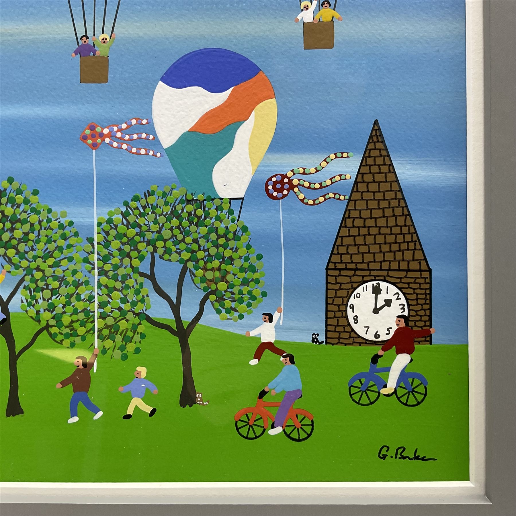 Gordon Barker (British 1960-): Hot Air Balloons, acrylic on paper signed 28cm x 28cm